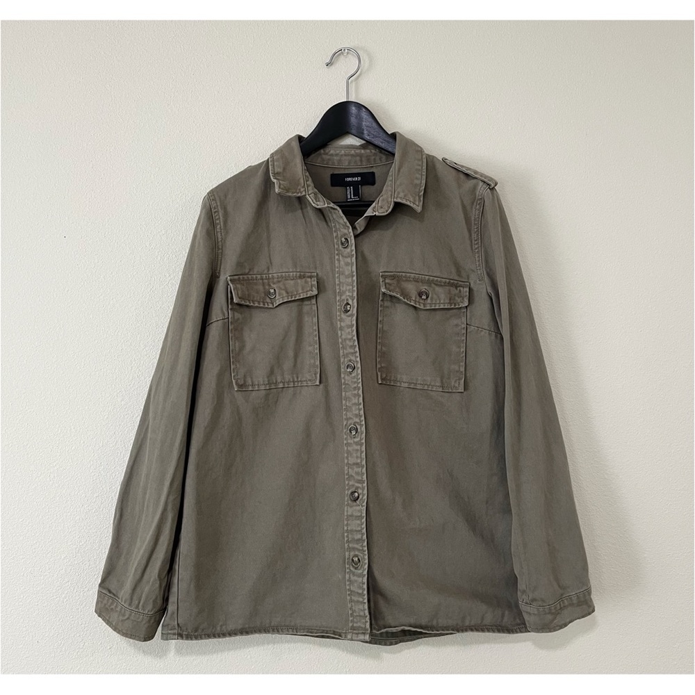 Forever 21 Size Medium Olive Green Long Sleeve Button Down Shirt